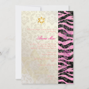 Classy + Stylish Zebra/Damask Bat Mitzvah Invitation