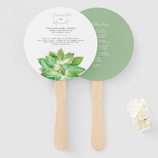 Classy Succulent Wedding Program Fan (Front and Back)