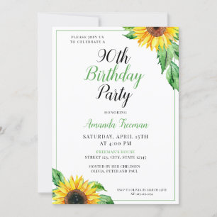 Classy Sunflower 90th Birthday Invitation