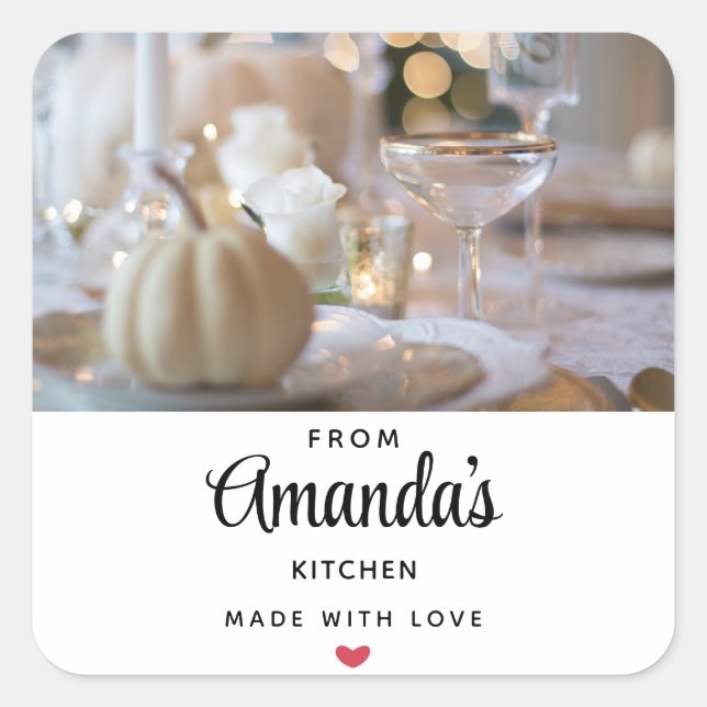 Classy Table with Fancy Place Setting Kitchen Square Sticker (Front)