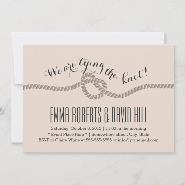 Classy Tan Tying the Knot Wedding Invitations (Front)