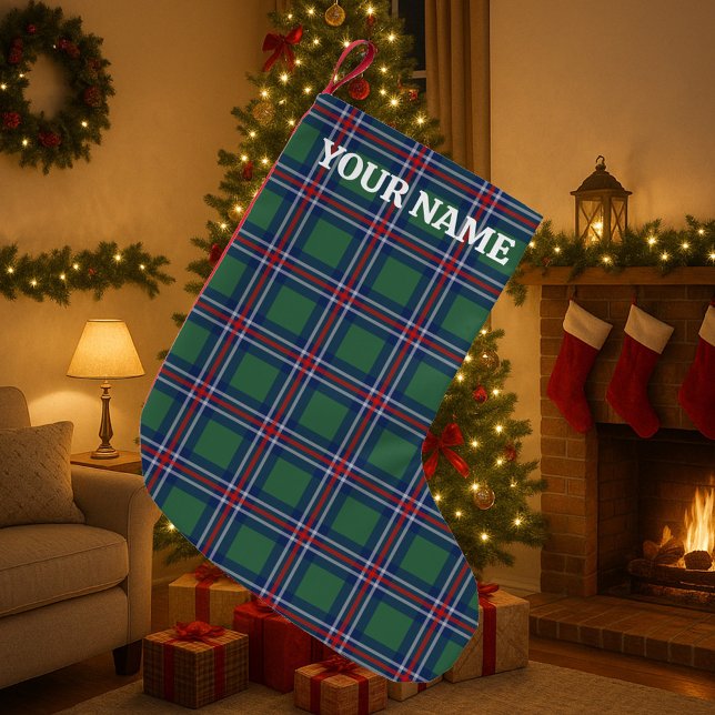 Classy tartan plaid pattern personalized small christmas stocking (Tartan plaid Christmas stocking)