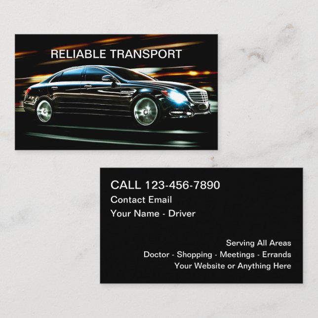 Classy Taxi or Uber Driver Transportation Business Card (Front/Back)