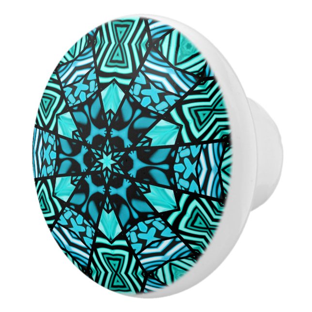 Classy Teal Aqua Turquoise Bohemian Ethnic Pattern Ceramic Knob (Right)
