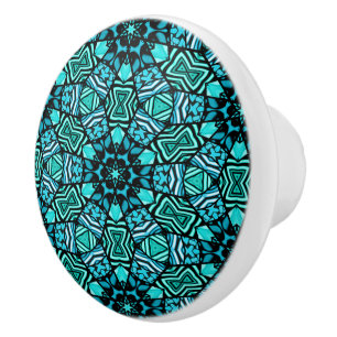 Classy Teal Aqua Turquoise Bohemian Ethnic Pattern Ceramic Knob