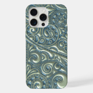 Classy Teal Blue Green Paisley Floral Art Pattern iPhone 15 Pro Max Case