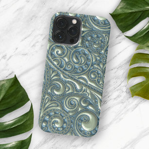 Classy Teal Blue Green Paisley Floral Art Pattern iPhone 13 Pro Max Case