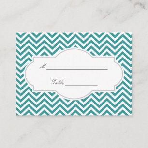 Classy Teal Chevron Stripes Wedding Place Card