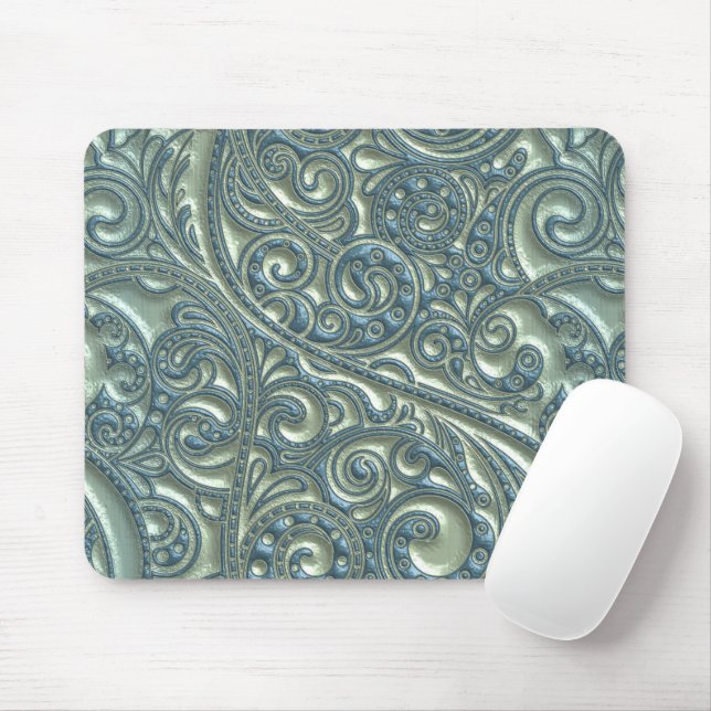 Classy Teal Elegant Pretty Paisley Floral Pattern Mouse Pad (With Mouse)