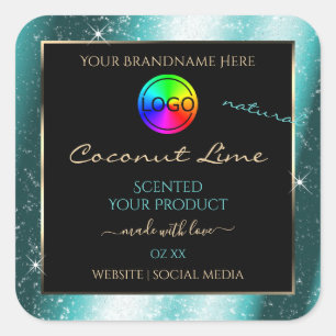 Classy Teal Glitter Frame Product Label with Logo
