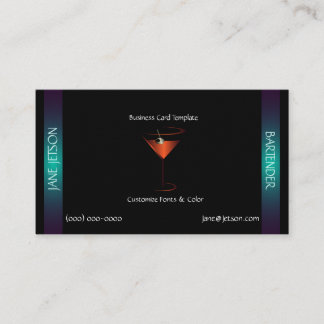 Classy Teal Metallic Martini Bartender Template Business Card