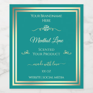 Classy Teal Product Label Gold Frame Vintage Rose