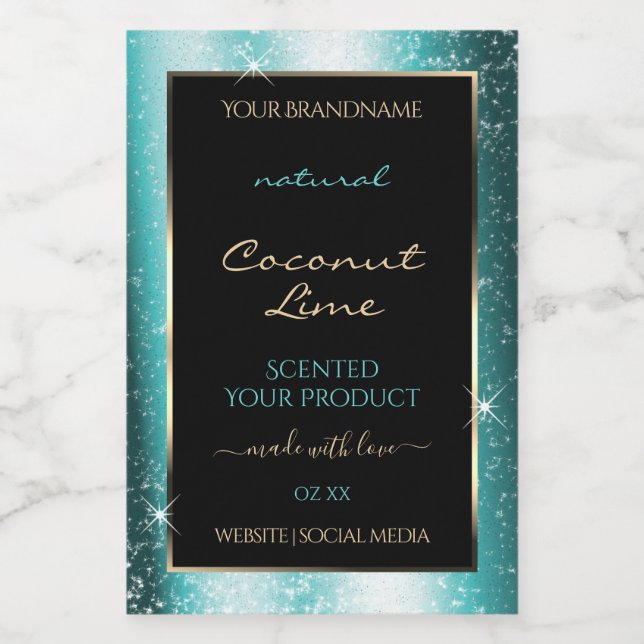 Classy Teal Sparkle Glitter Frame Product Label (Single Label)
