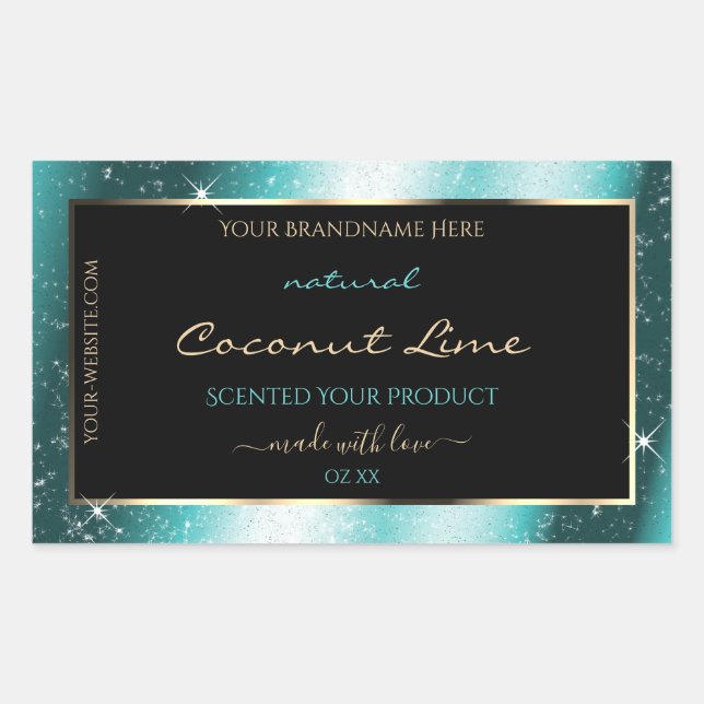 Classy Teal Sparkle Glitter Frame Product Label (Front)