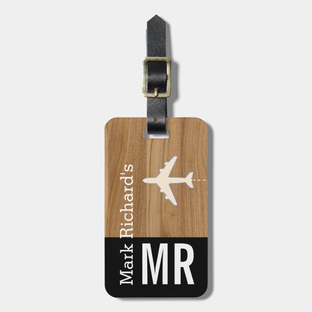 classy traveller name & initials stylish luggage tag (Front Vertical)