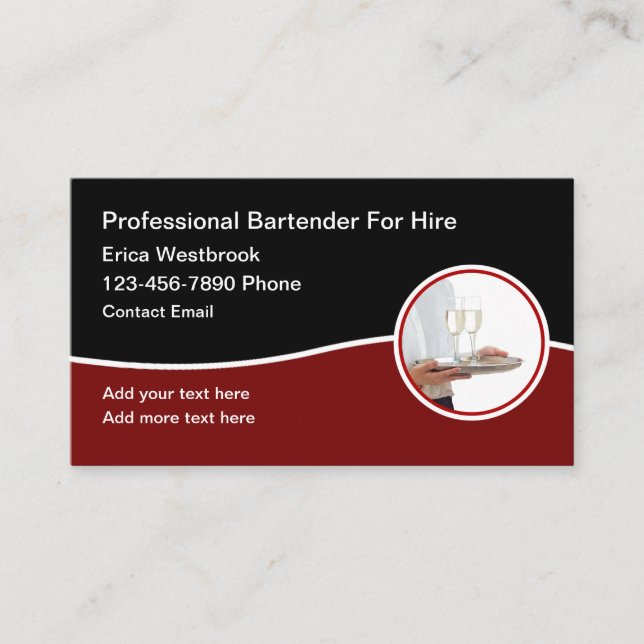 Classy Trendy Bartender For Hire Business Cards (Front)