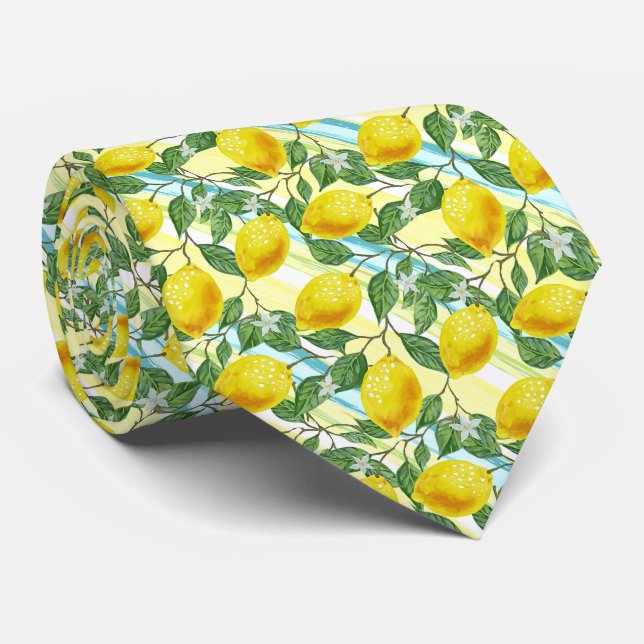 Classy Tropical Summer Lemon Fruit Art Pattern Tie (Rolled)