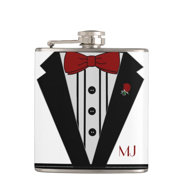 Classy Tuxedo Grooms Wedding Hip Flask (Front)