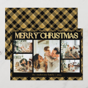 Classy Typography Photo Collage Black Christmas Holiday Card
