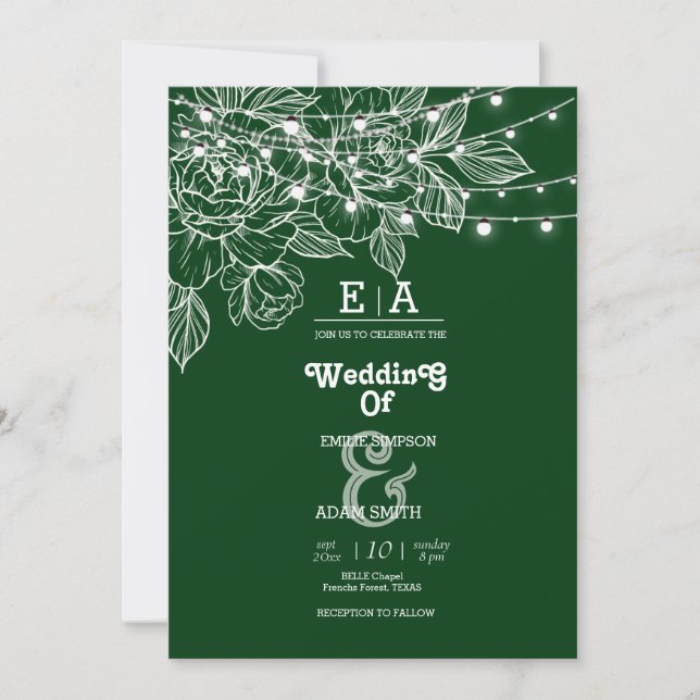 classy unique emerald green wedding  invitation (Front)