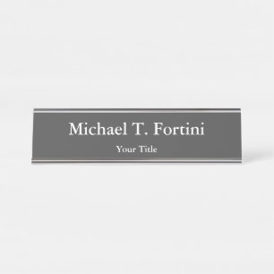 Classy Unique Grey Trendy Elegant Desk Name Plate