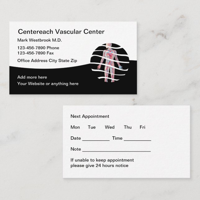 Classy Vascular Vein Care Appointment Cards (Front/Back)