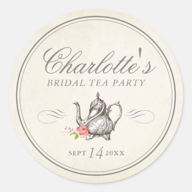 Classy Vintage Bridal Tea Party Favour Label (Front)