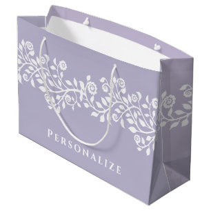 Classy Vintage Floral Arabesque Boho Dusty Purple Large Gift Bag