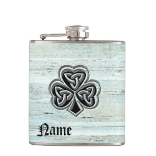 Classy vintage Irish lucky shamrock personalized Hip Flask