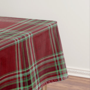 Classy Vintage Red Green Textured Tartan Plaid  Tablecloth