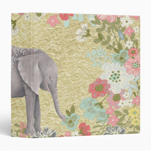 Classy Watercolor Elephant Floral Frame Gold Foil Binder