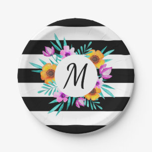 Classy Watercolor Floral Personalized Monogram Paper Plate