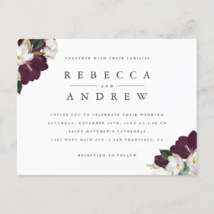 Classy Watercolor Plum Floral Corners Wedding Invitation Postcard