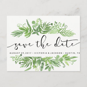 Classy Watercolor wild meadow green save the date Announcement Postcard