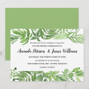 Classy Watercolor wild meadow green Wedding Invitation