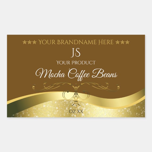 Classy Wavy Gold Decor Dark Brown Monogram Label (Front)