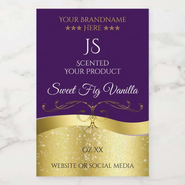 Classy Wavy Gold Decor Dark Purple Monogram Label (Single Label)
