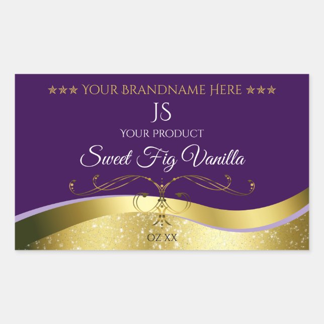 Classy Wavy Gold Decor Dark Purple Monogram Label (Front)