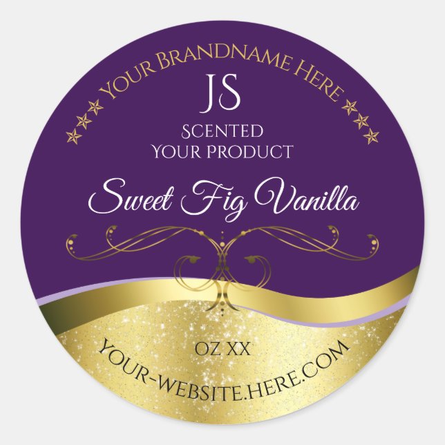 Classy Wavy Gold Decor Dark Purple Monogram Label (Front)