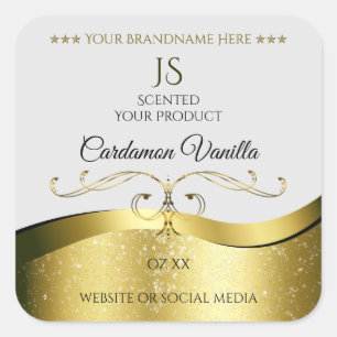 Classy Wavy Gold Decor Light Gray Monogram Label