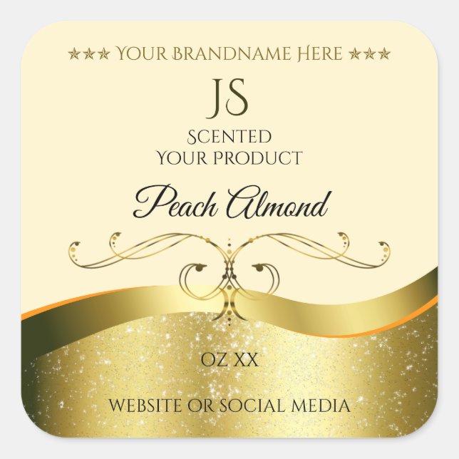 Classy Wavy Gold Decor Light Peach Monogram Label (Front)