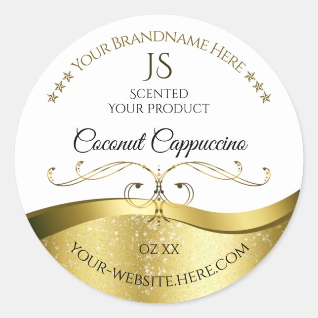 Classy Wavy Gold Decor Light White Monogram Label (Front)