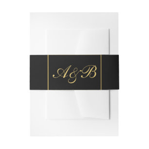 Classy Wedding Belly Band Gold Initials Black Invitation Belly Band