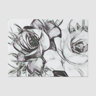 Classy Wedding Black White Rose Floral Pattern Tissue Paper