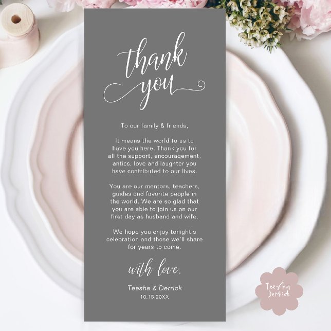 Classy Wedding Dinner Place Setting Thank You Card (Classy Wedding Dinner Place Setting Thank You Card in Grey)