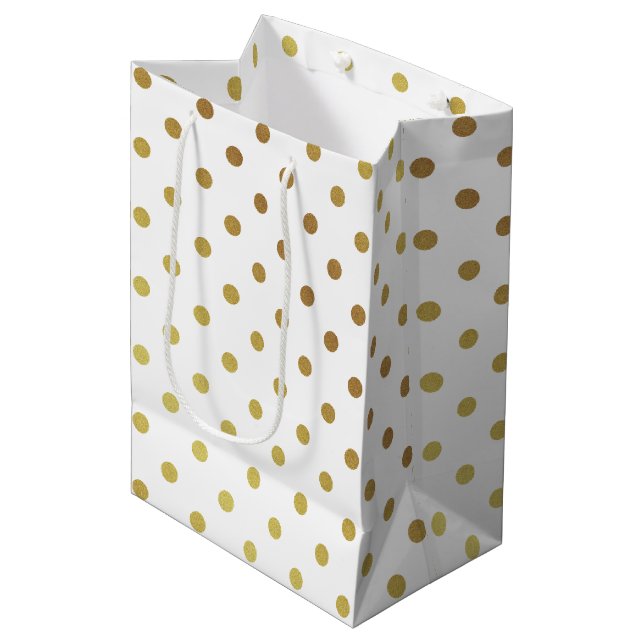 Classy White and Gold Glitter Polka Dots Medium Gift Bag (Front Angled)