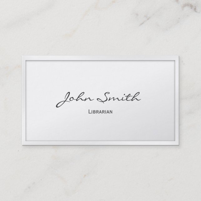 Classy White Border Librarian Business Card (Front)