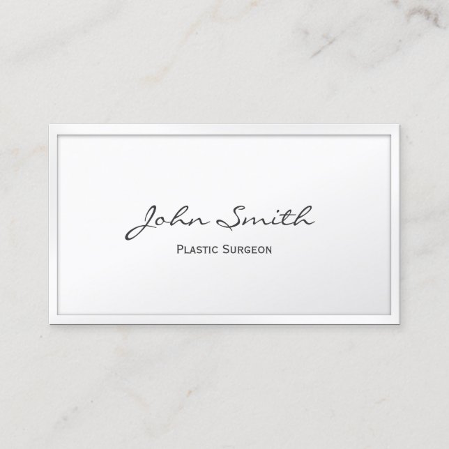 Classy White Border Plastic Surgeon Business Card (Front)