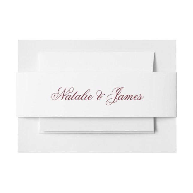 Classy White Burgundy Old Money Fancy Wedding Invitation Belly Band (Front Example)
