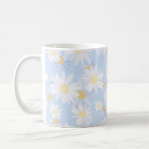 Classy White Daisy Flowers Botanical Blue design Coffee Mug